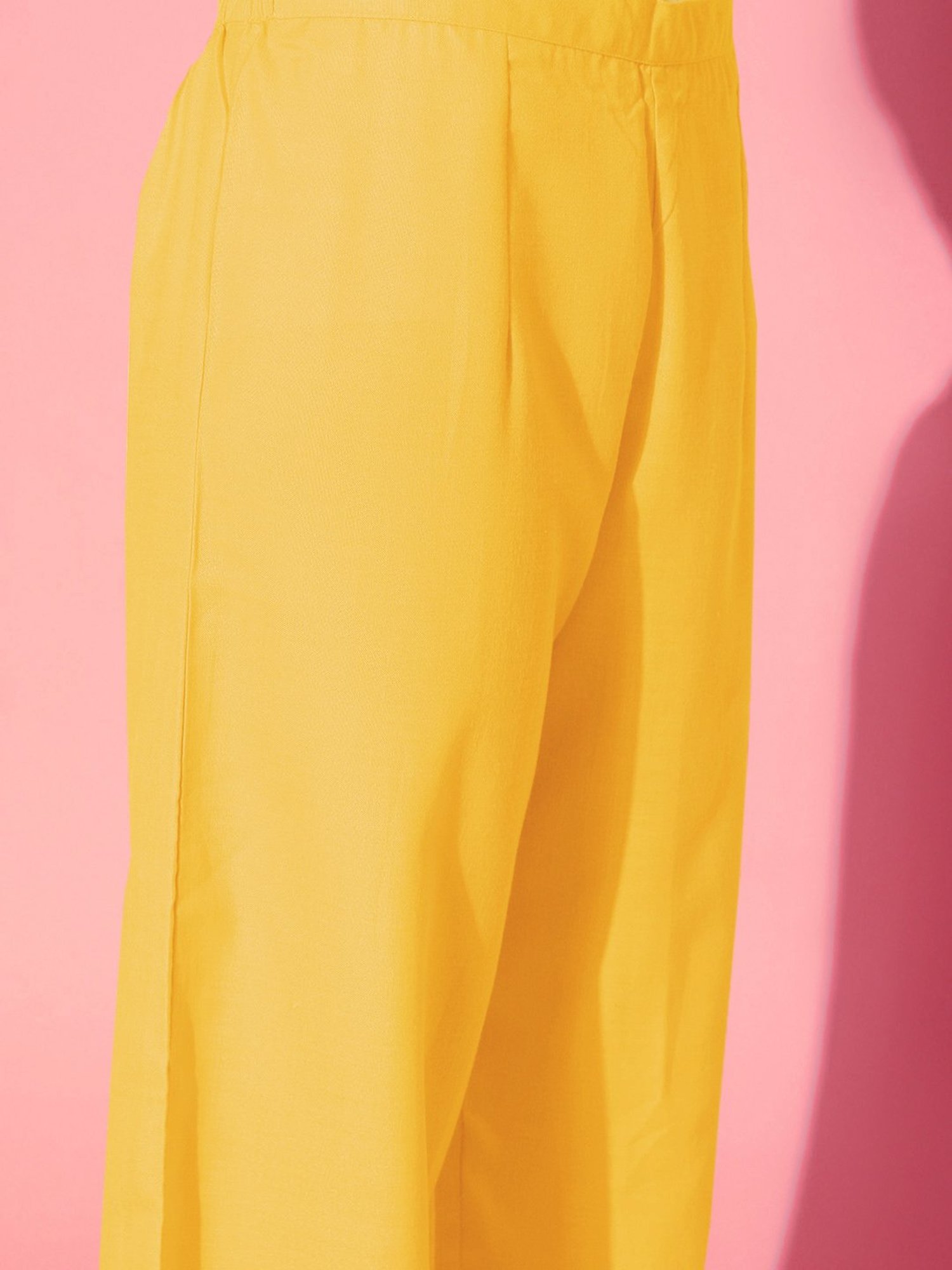 Prakrti Yellow Cotton Embroidered Kurta Pant Set