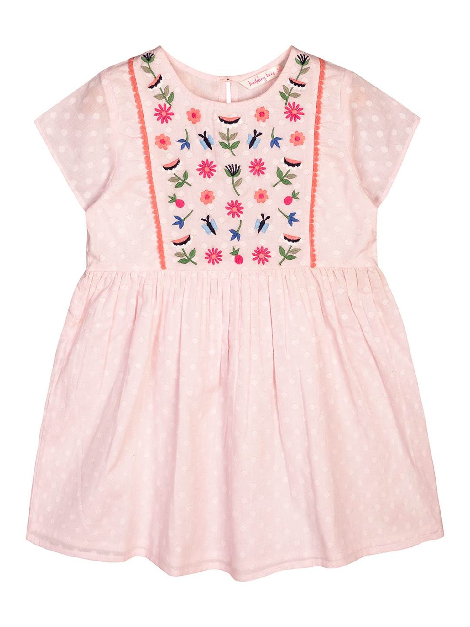 Budding Bees Kids Pink Embroidered Dress