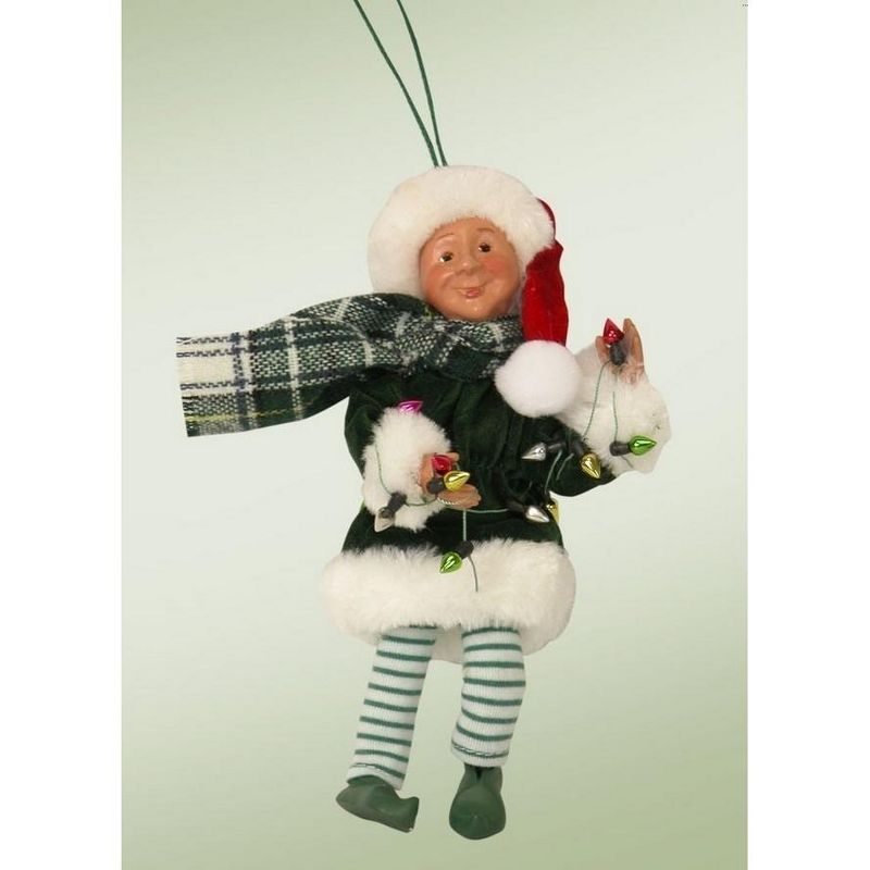 Byers Choice 6.5" Kindles "Tangle with Light String" Posable Elf Figure Christmas Tree Ornament