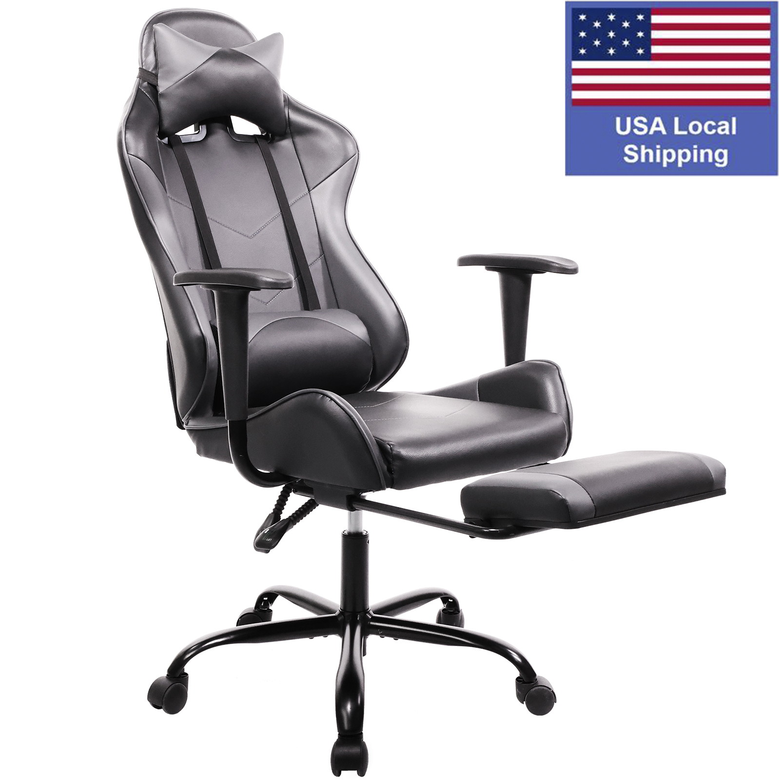 SMUGDESK Gaming Chair with Footrest Racing Style Recliner with Lumbar Support, Ergonomic Office Armchair for Computer PU Leather High Back Desk Chair Headrest Swivel Rocking Desk Chair, Blue