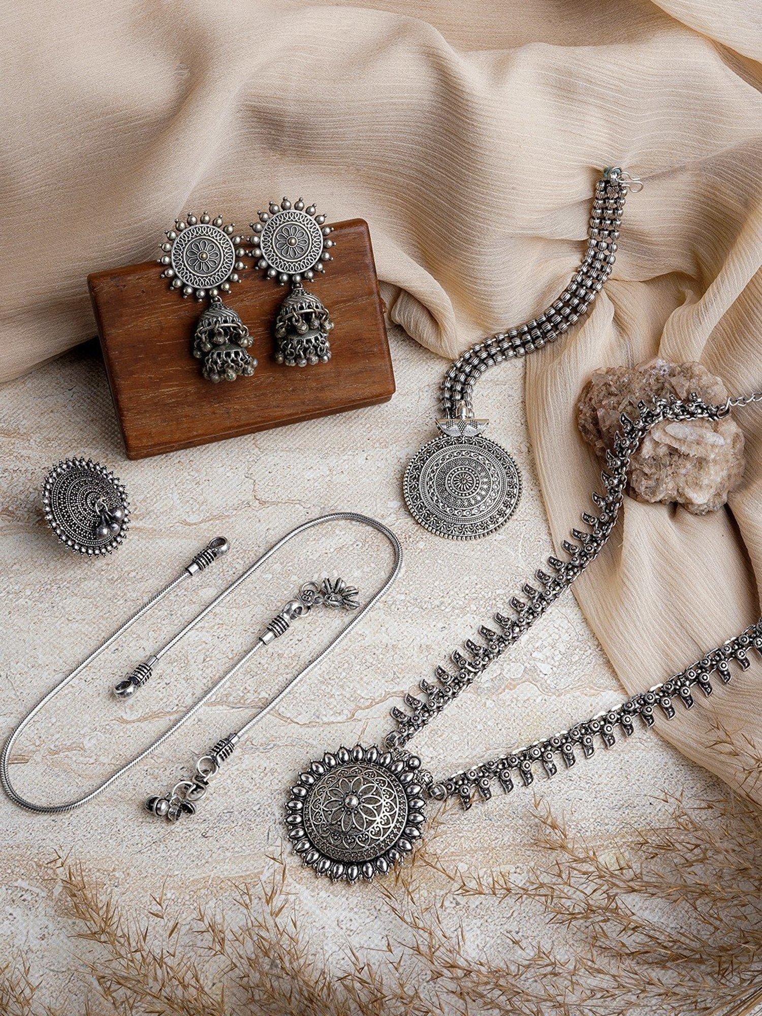 Teejh Stuti Silver Oxidised Jewellery Set