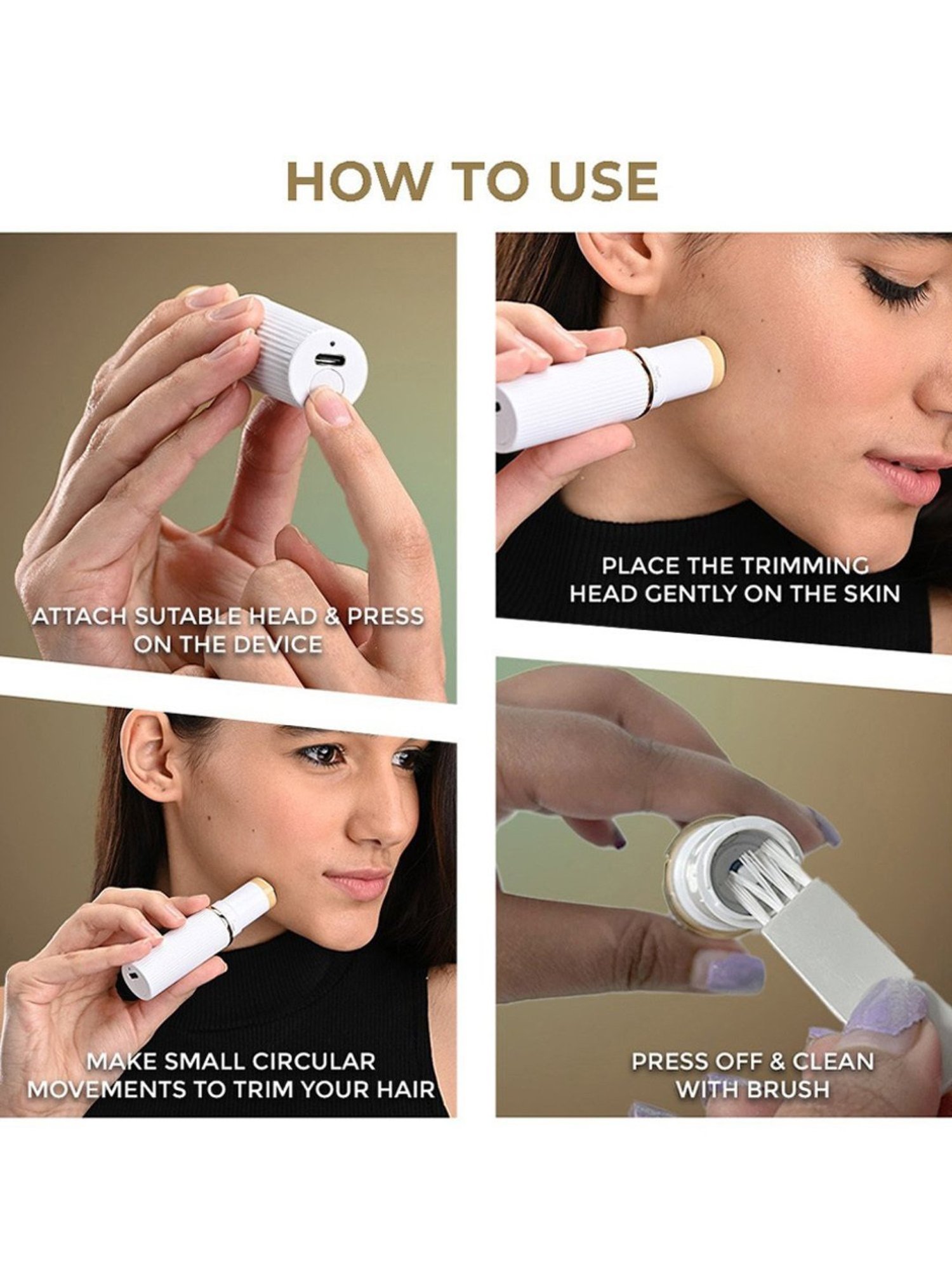 WINSTON 2 In 1 Painless Face Eyebrow Trimmer Rechargeable Battery Operated Hair Remover