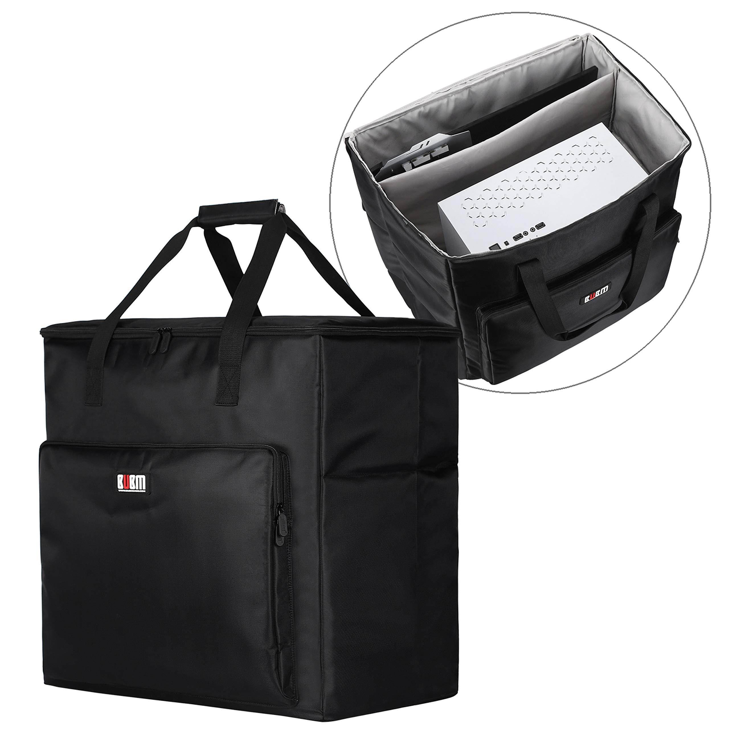 BUBM Desktop Gaming Computer PC Carrying Case Travel Storage Carrying Bag for Tower Case, Monitor(Up to 24 inch), Keyboard and Mouse-Black