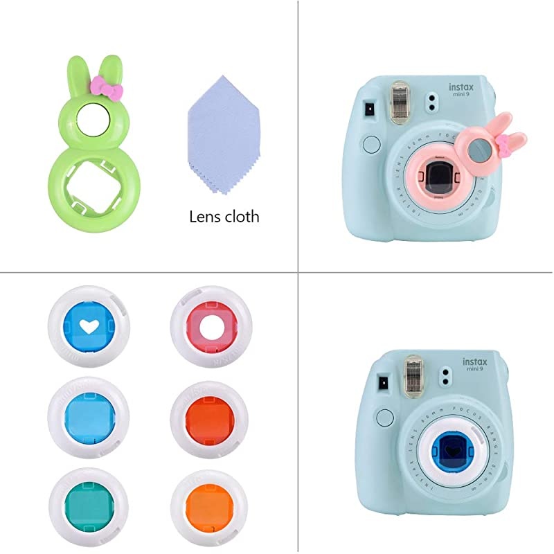 Instax Mini 9 Camera Accessories Bundles Compatible with Fujifilm Instax Mini 9 Mini 8 Mini 8+ Camera with Mini 9 Case,108 Photos Mini Photo Album,etc. (Ice Blue,14 Items)