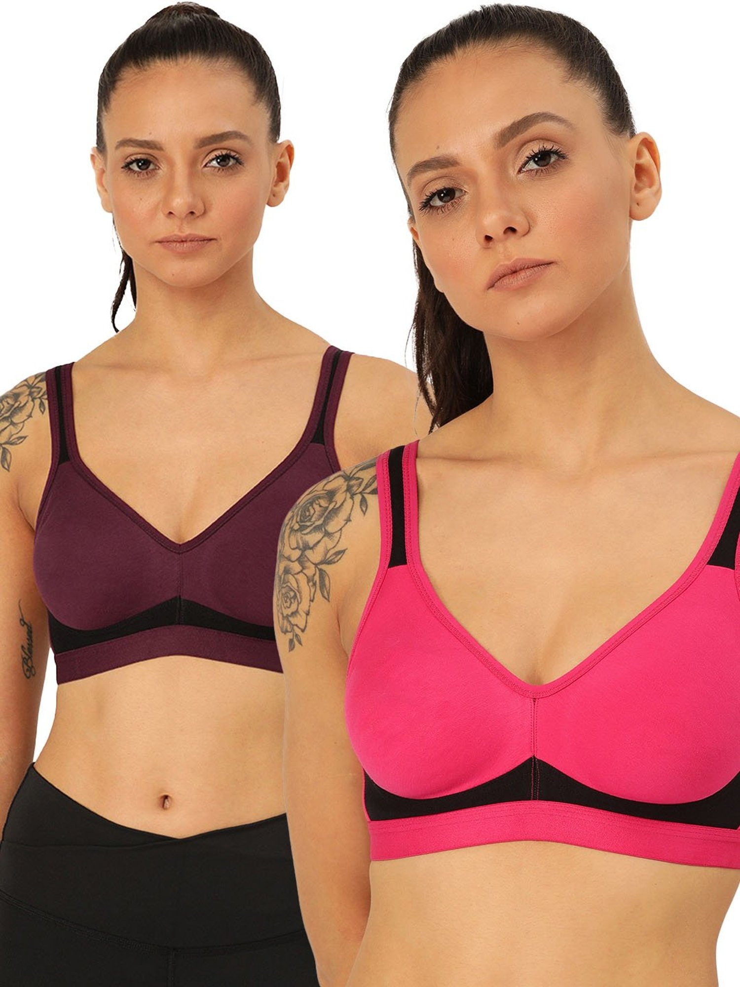 Lady Lyka Multicolor Non Wired Non Padded Sports Bra (Pack of 2)