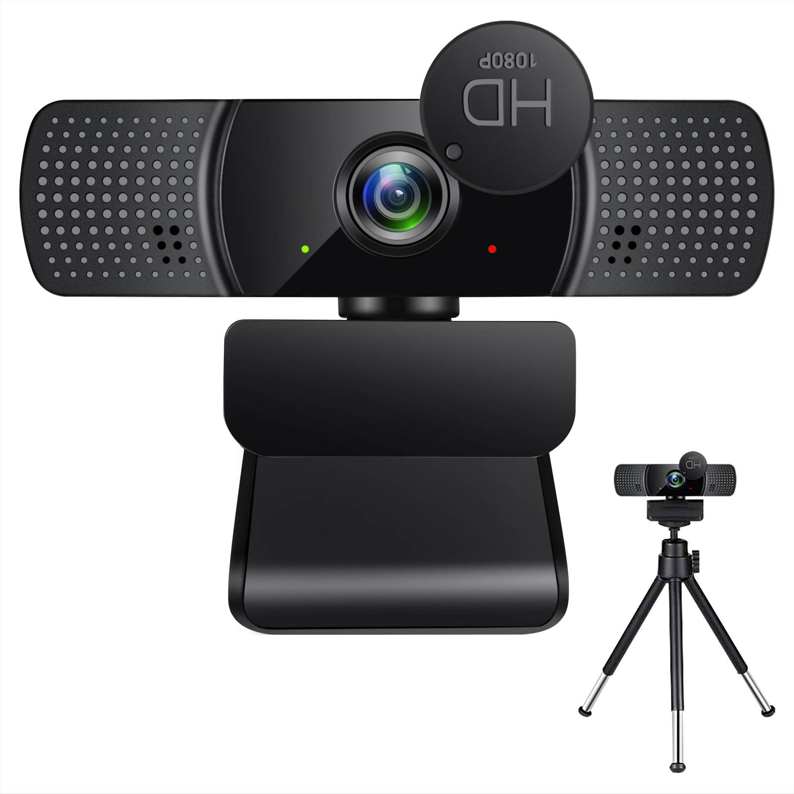 Portholic Webcam with Microphone, 1080P Full HD Computer Camera for PC with Cover, Expandable Tripod, USB Web Camera with Cover for Video Calls, Streaming, Skype, Zoom, Teleconference