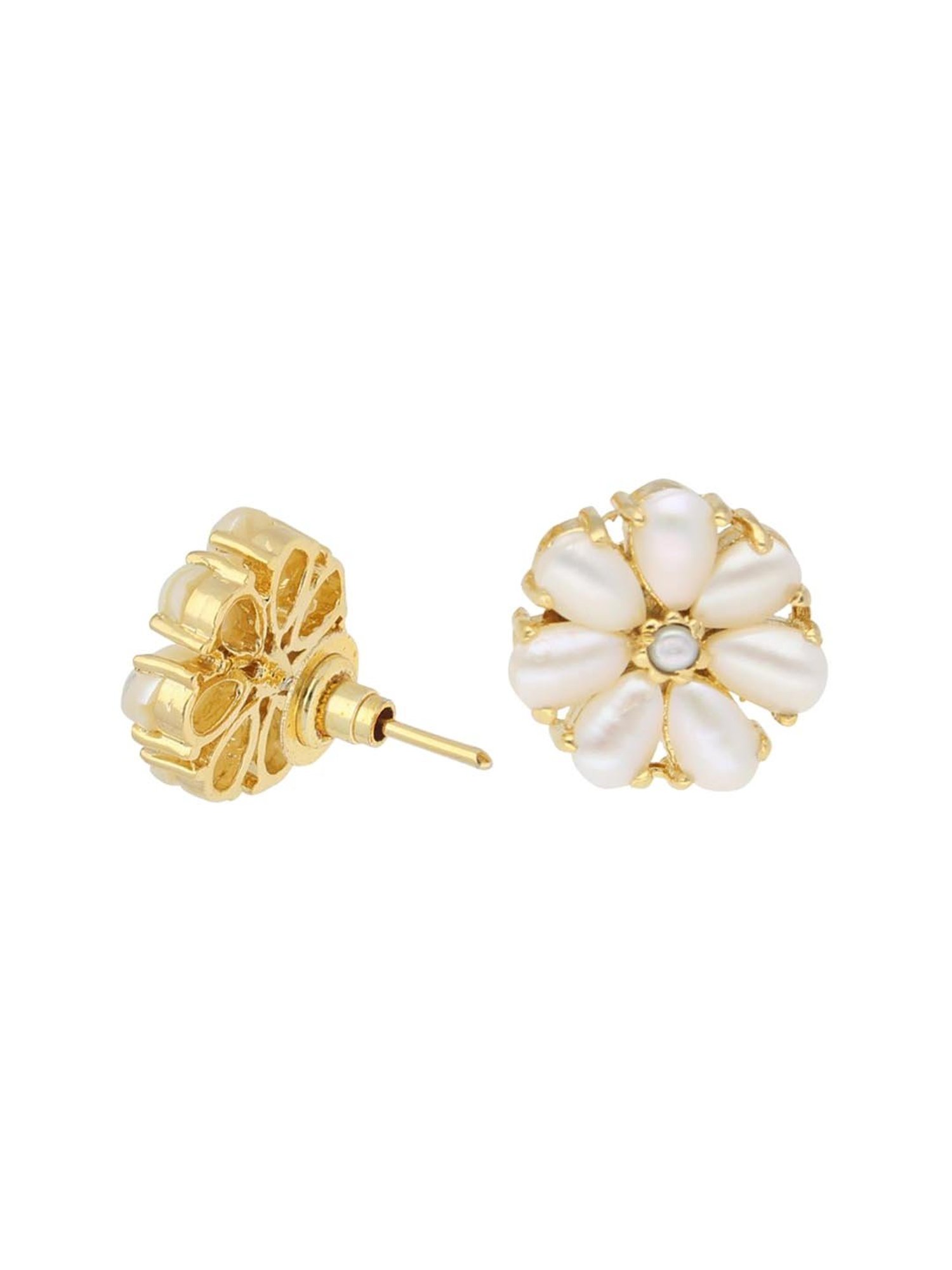 Sri Jagdamba Pearls Divine Golden & Pearl White Alloy Stud Earrings
