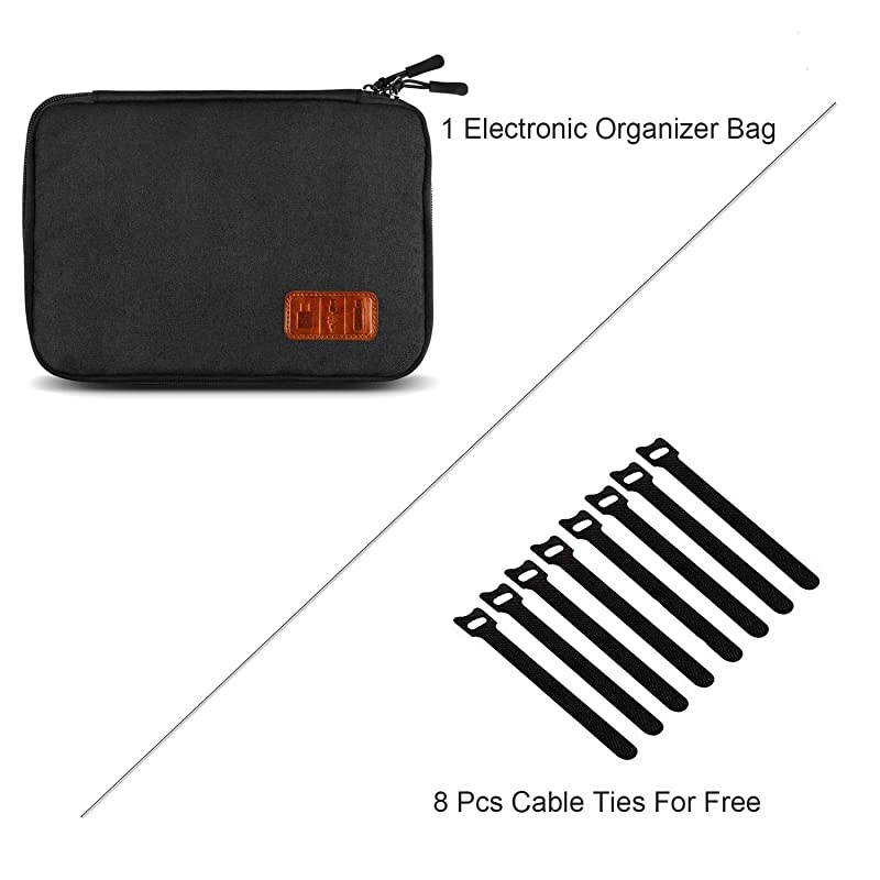 Cable Organizer Bag Electronics Accessories Carry Cases Portable Cord Organizer Bag for Cable Charger Phone USB SD Cardwith 8pcs Cable Ties Black