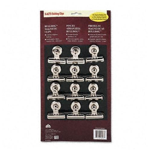 X-Acto Bulldog Magnetic Clips Steel 2-1/4"w Nickel-Plated 12/Box 2027
