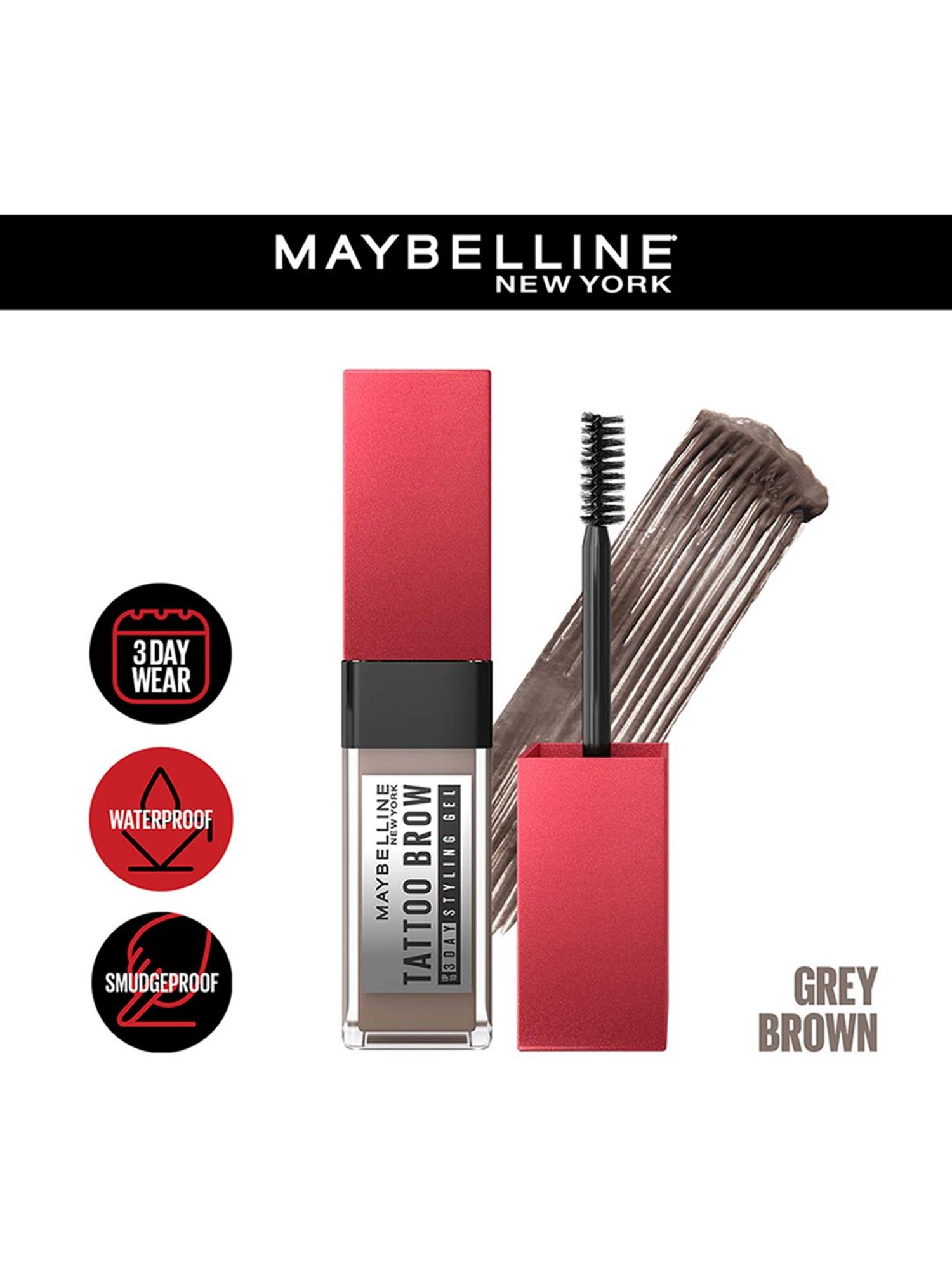 Maybelline New York Tattoo Brow 3 Day Styling Brow Gel - Grey Brown,6ml