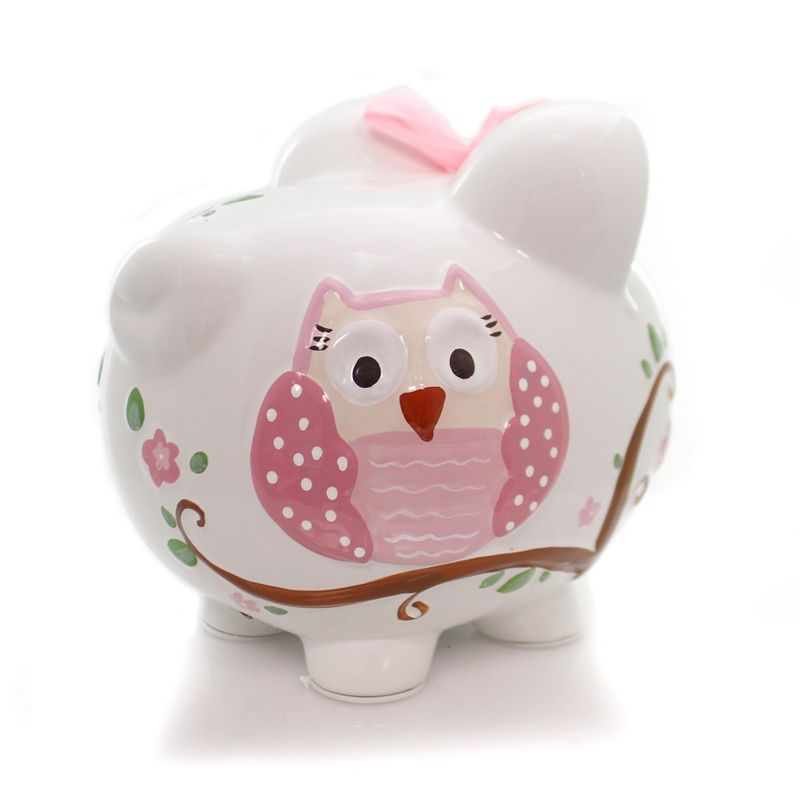 Bank 7.75" Pink Dotted Owl Piggy Bank Money Saver Butterfly  -  Decorative Banks