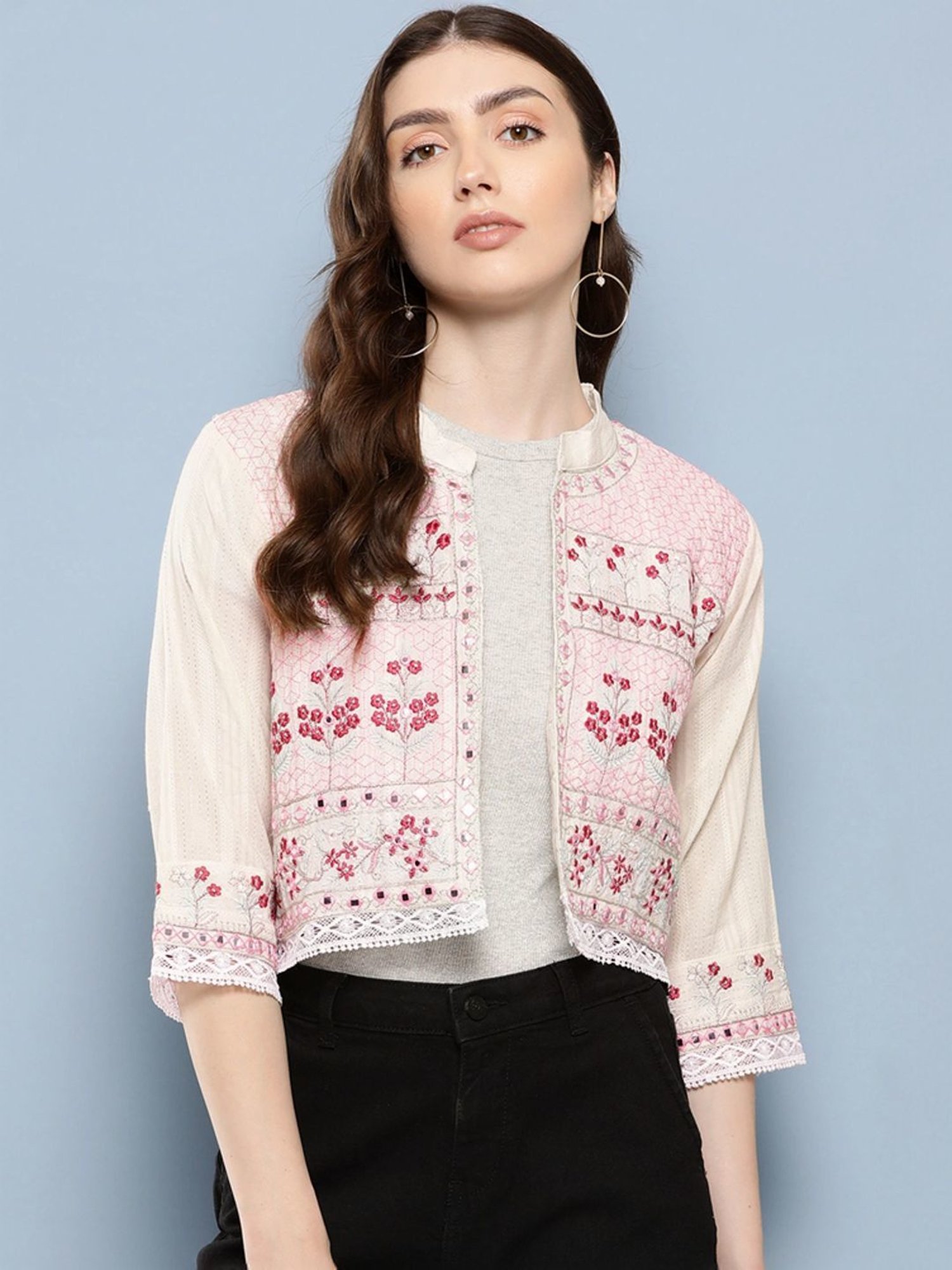 Aarika Beige Cotton Embroidered Shrug