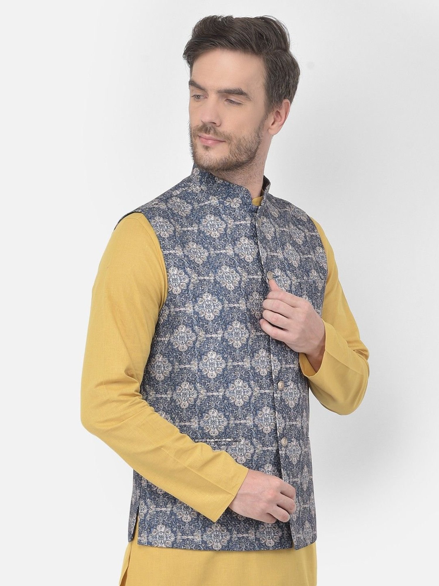 Fabindia Multicolor Regular Fit Printed Cotton Nehru Jacket