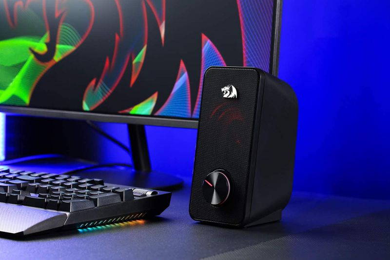 PC Gaming Speaker, 2.0 Channel Stereo Desktop Computer Speaker with Red Backlight, Quality Bass and Crystal Clear Sound, USB Powered with a 3.5mm Connector