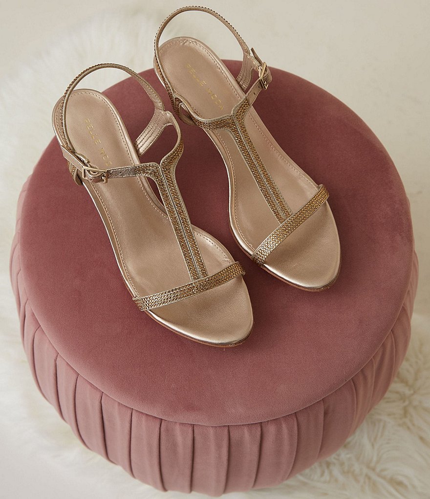 Pelle Moda Fable Rhinestone Jeweled Metallic Suede Dress Sandals