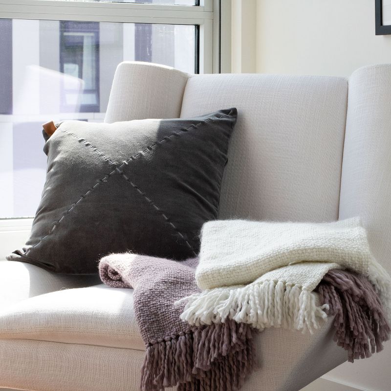 White Hand Woven 50 x 60 inch Acrylic Throw Blanket with Hand Tied Fringe  - Foreside Home & Garden