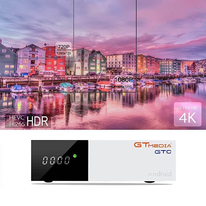 GTC Android 60 TV Box 4K Free to air FTA Satellite TV Receiver DVBS2 Digital ATSC Converter Box TV Tuner with WiFi 24Ghz BT40 3D H265 MPEG24 PVR Recording Smart TV Box