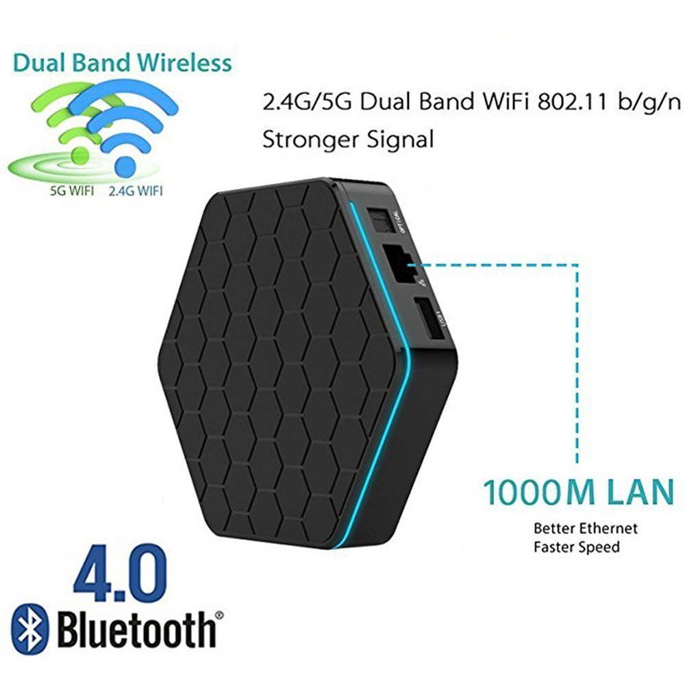 T95Z Plus Android TV Box 3GB RAM/32GB ROM Android 7.1 Octa Core Amlogic S912 TV Box with 4K Dual Band WiFi 2.4GHz/5GHz Bluetooth 4.0 64 Bits