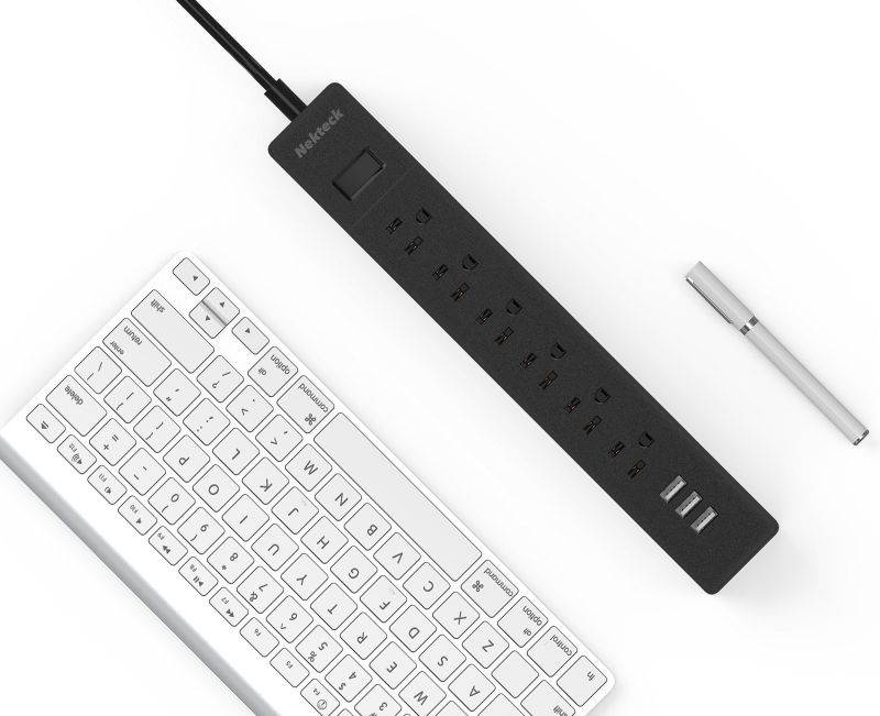 Nekteck 6-Outlet Power Strip Surge Protector with 3 USB Ports, 5-Foot Long Cord, Flat Plug, Ideal for Travel Accessories, Mobile Devices, Personal Electronics, Small Appliances and More