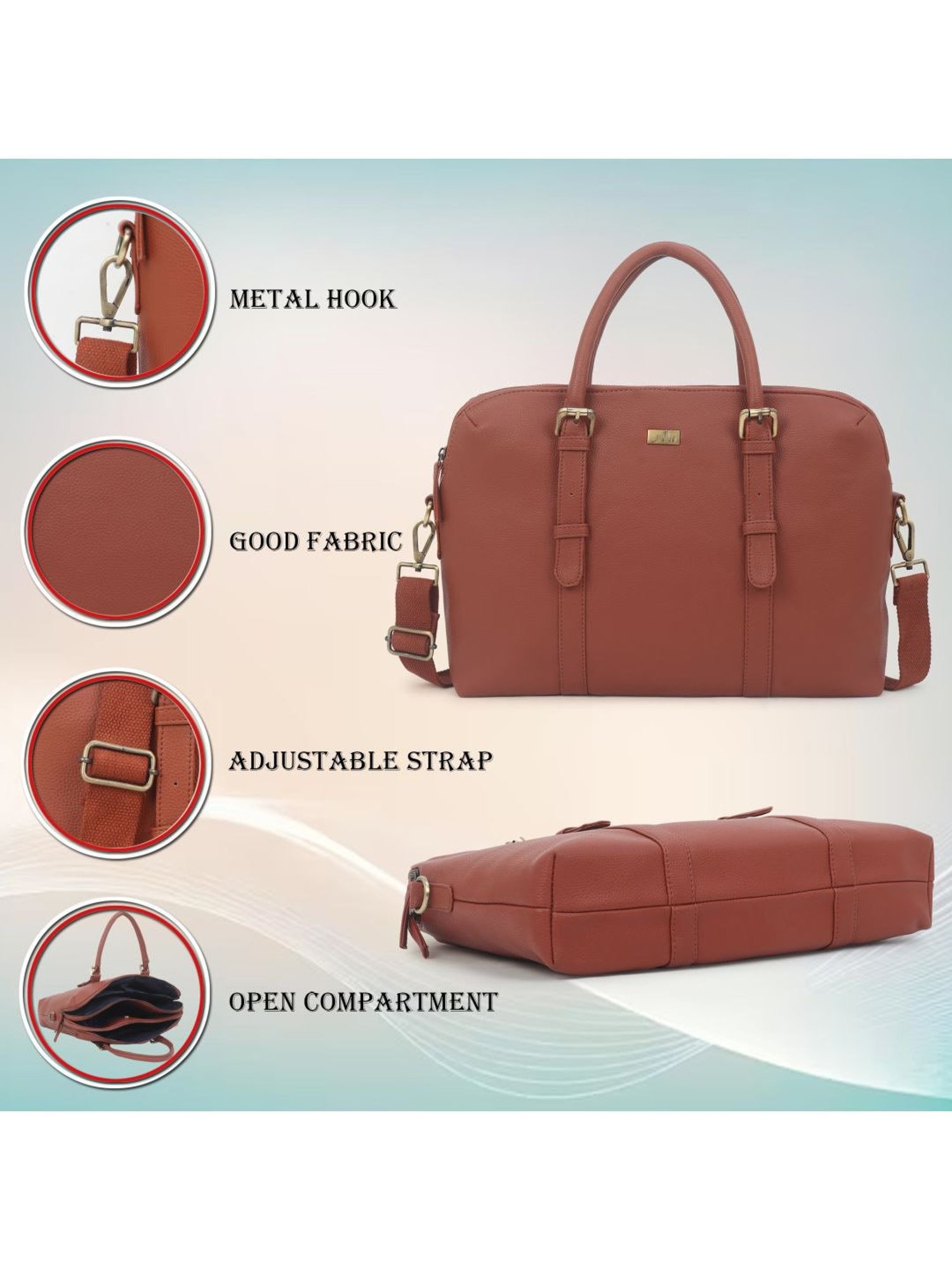 Yelloe Tan PU Solid Laptop Messenger Bag