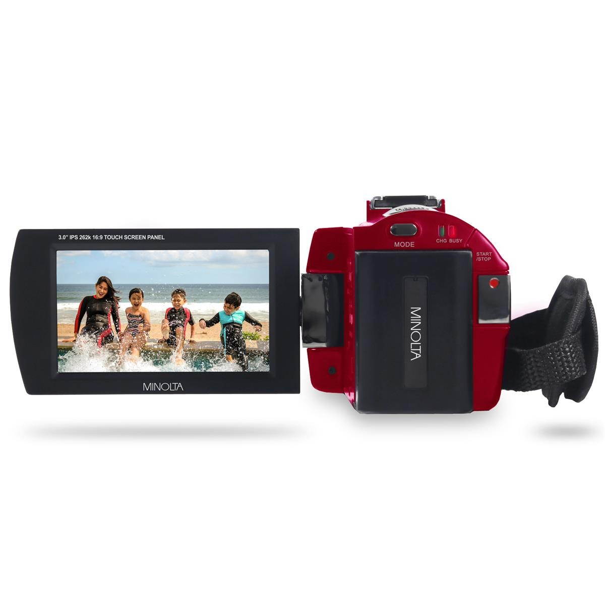 Minolta MN2K10NV 2K UHD Camcorder w/3" Touch & Infrared Night Vision, Red
