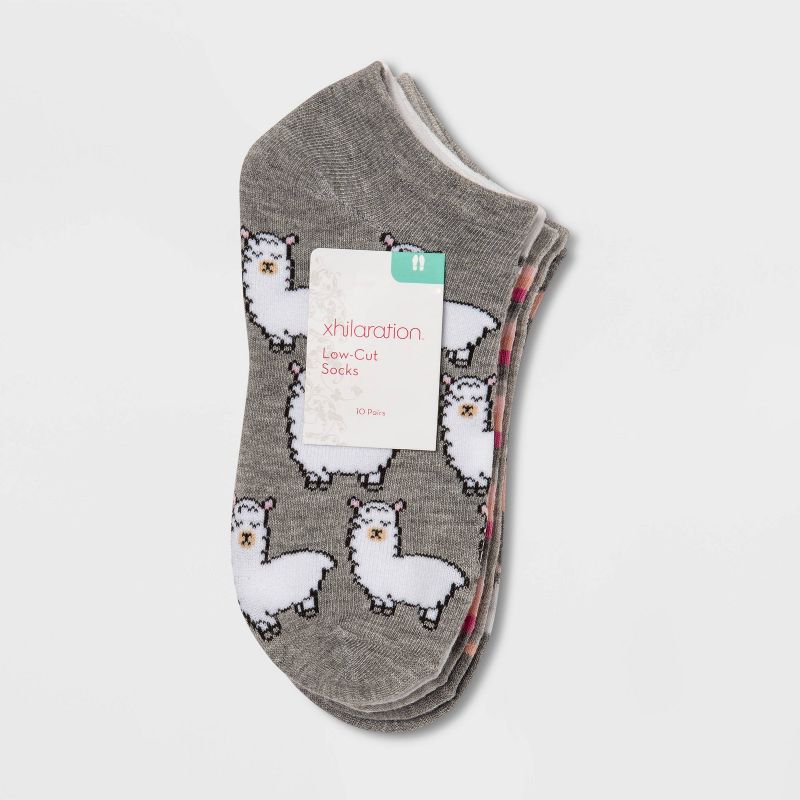 Women's Llama 10pk Low Cut Socks - Xhilaration™ Gray/Pink/White 4-10