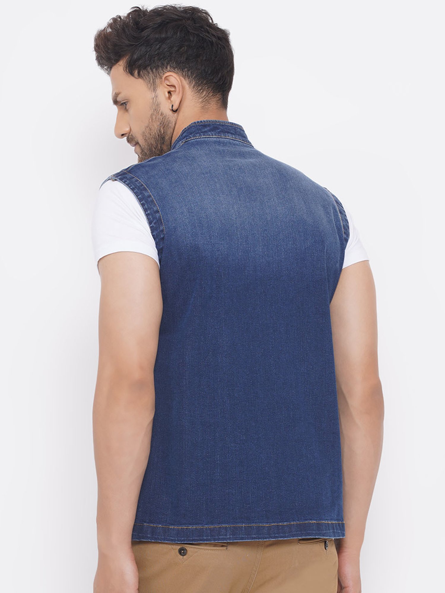 John Pride Blue Regular Fit Denim Nehru Jacket