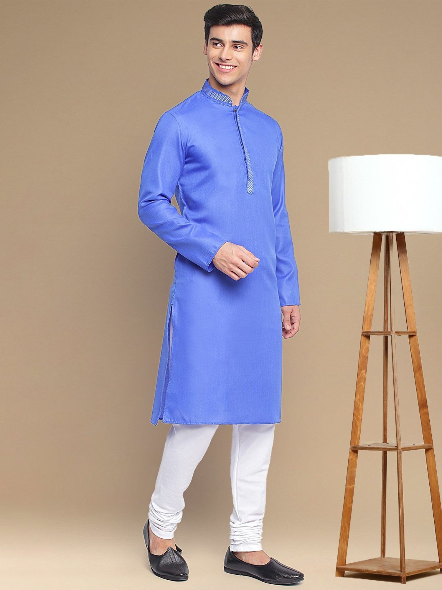 Sanwara Ink Blue & White Cotton Regular Fit Kurta Bottom Set