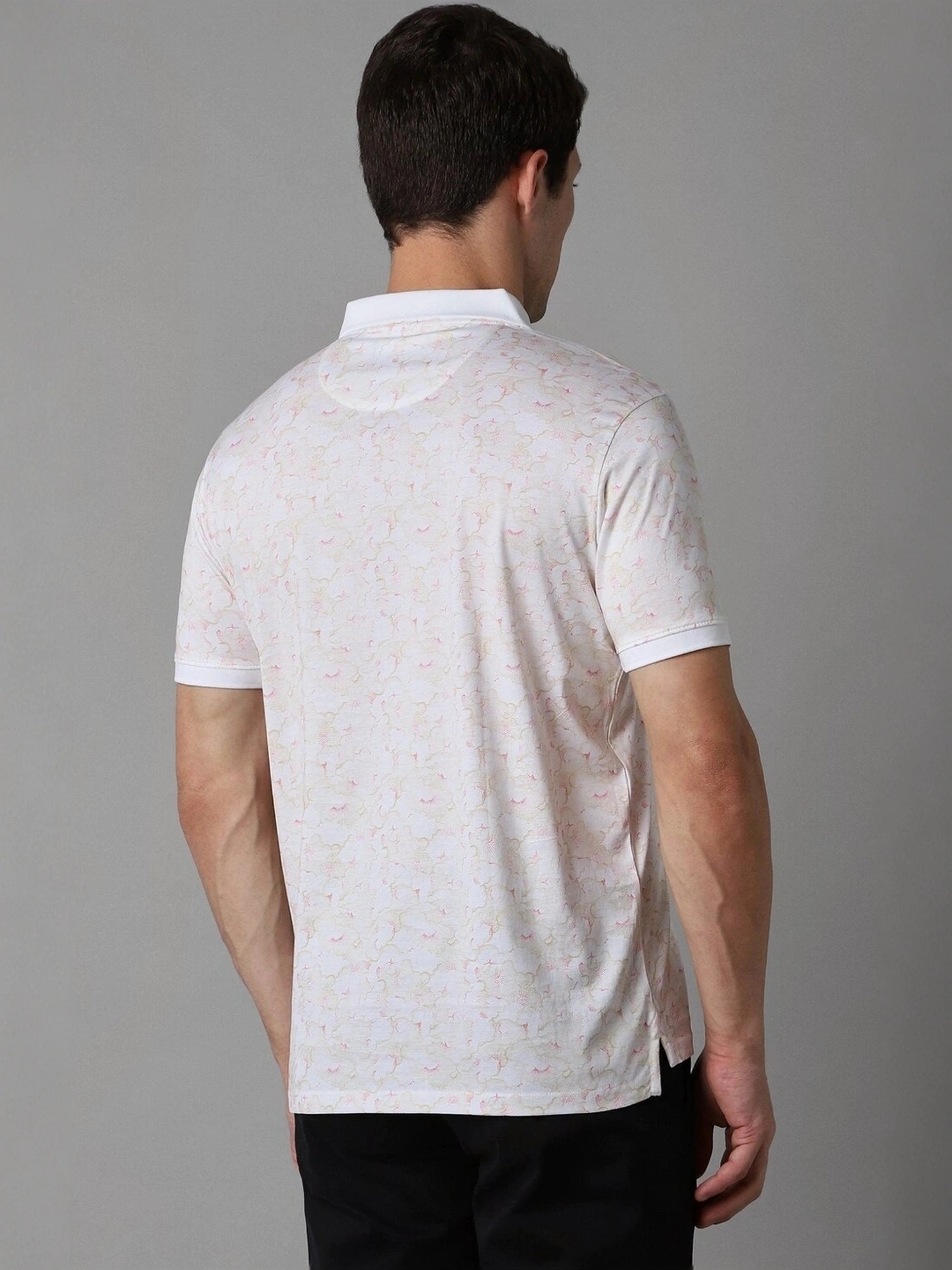 Louis Philippe White Cotton Regular Fit Printed Polo T-Shirt