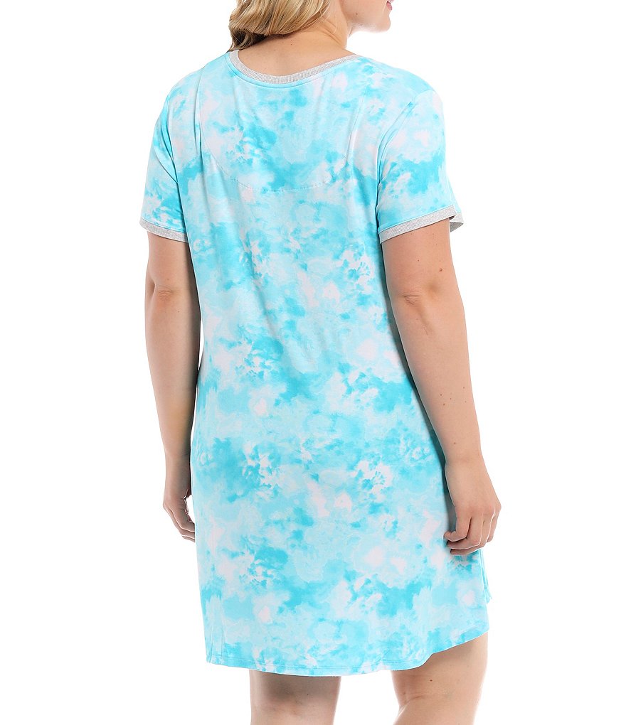 Peanuts Plus Size Tie-Dye Print Joe Pool & Woodstock #double;Beach Buds#double; Screen Print Jersey Knit Sleepshirt