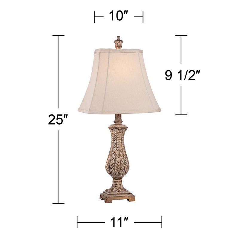 Regency Hill Country Cottage Table Lamp Antique Gold Leaves Petite Vase Off White Rectangular Shade for Living Room Family Bedroom