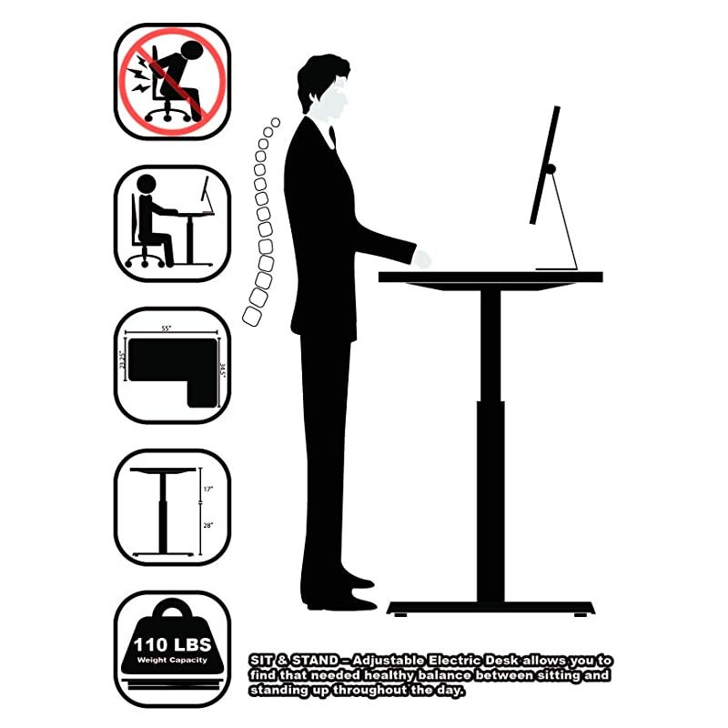 55-Inch Large Electric Height Adjustable Computer L-Shaped Desk, Black