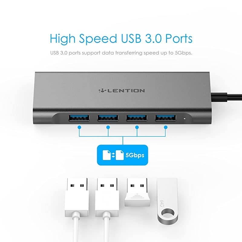 USBC MultiPort Hub with 4K HDMI Output 4 USB 30 Type C Charging Adapter Compatible 20202016 MacBook Pro 131516 New Mac Air Surface Chromebook More CBC35 Space Gray