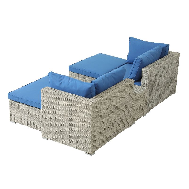 5pc Wicker Rattan Seating Set with Blue Cushions - Accent Furniture
