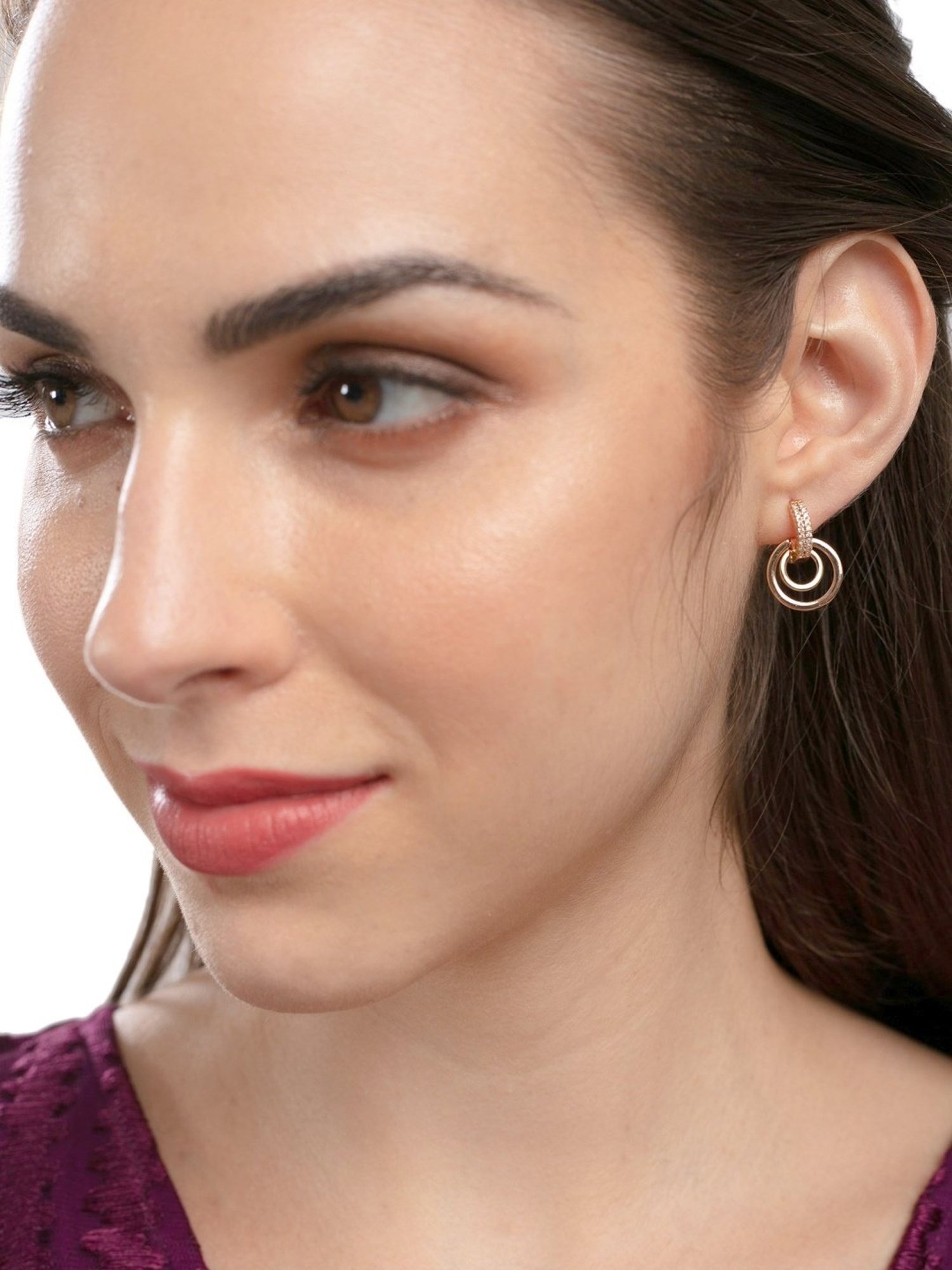 Zaveri Pearls Combo of 2 Rose Gold Cubic Zirconia & Pearls Brass Stud & Drop Earrings - ZPFK10859