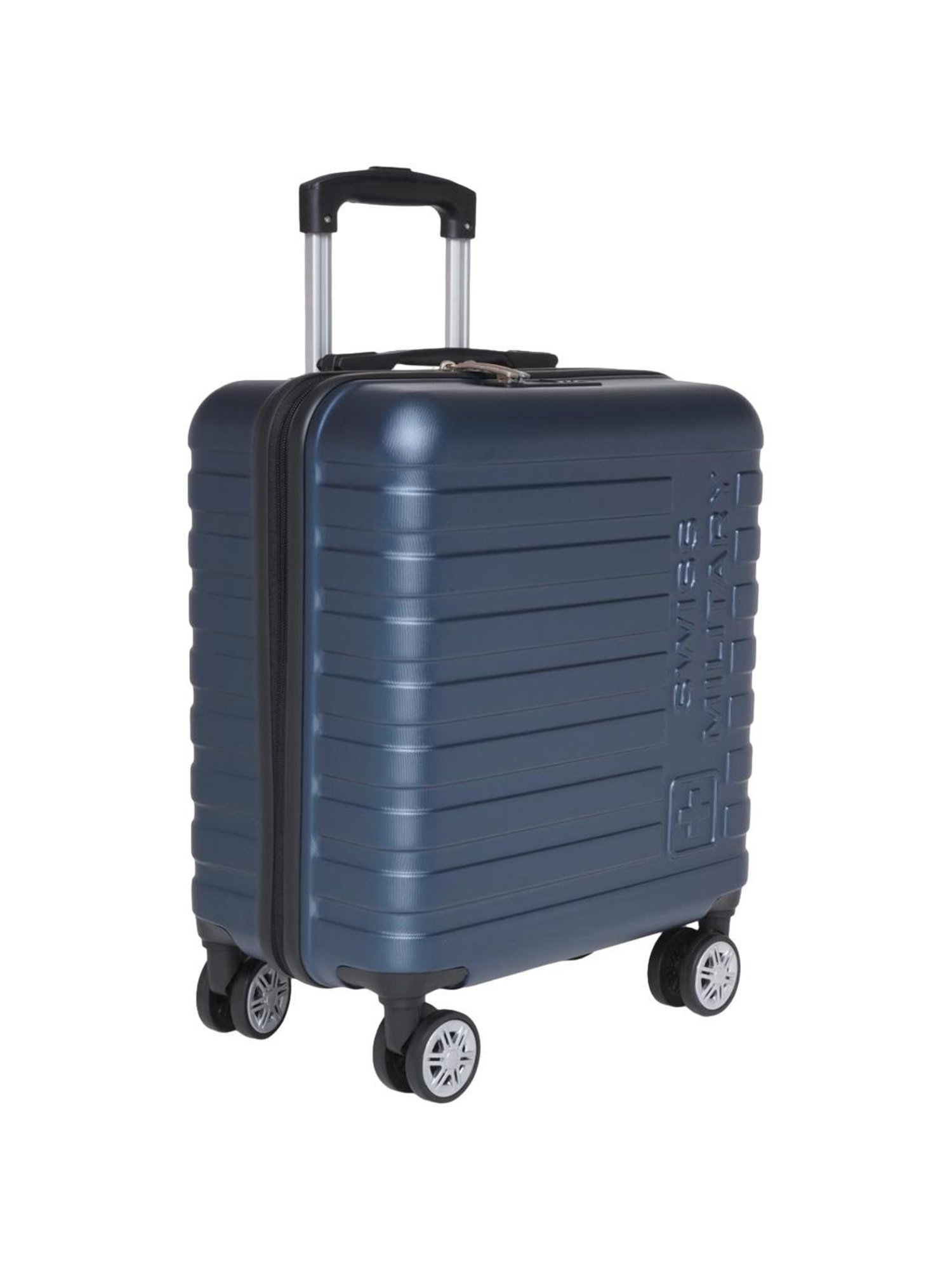 Swiss Military Dapper Navy Blue Textured Hard Overnighter Trolley Bag - 38 Cms