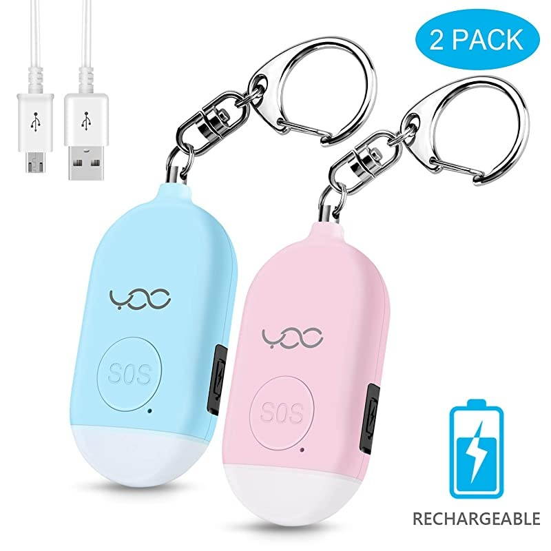 Safe Personal Alarm, 130db Personal Safety Alarm Siren Song for Women Keychain with USB Rechargeable, LED Flashlight, Emergency Self Defense Safe Sound for Kids & Elderly 2 Pack (Blue&Pink)