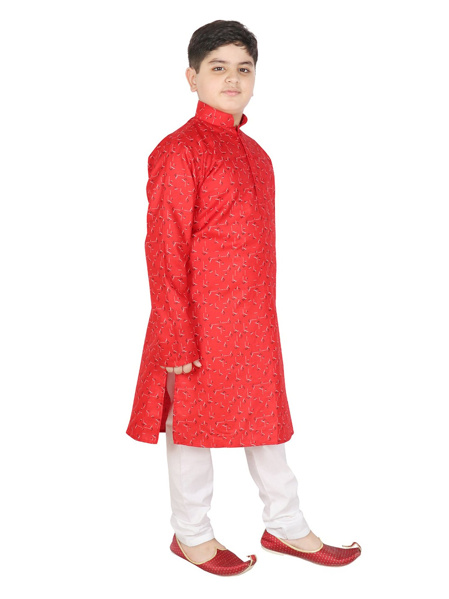 SG Yuvraj Kids Red & White Printed Full Sleeves Kurta with Pyjamas