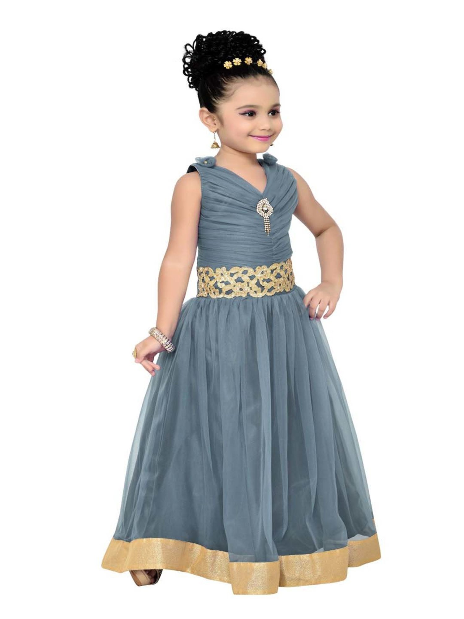 AJ Dezines Kids Grey Zari Work Gown