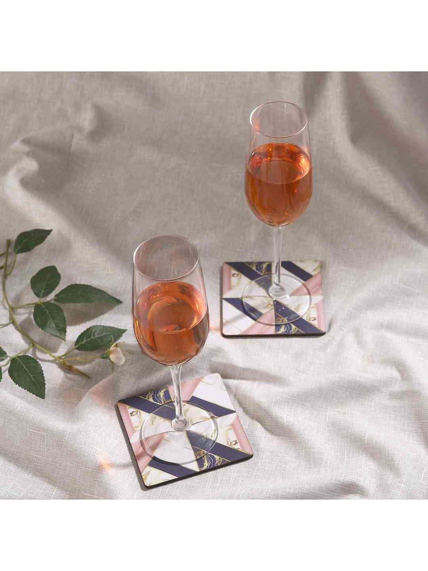 Crayton Hexagon Beige Geometric MDF Coaster - Set of 4