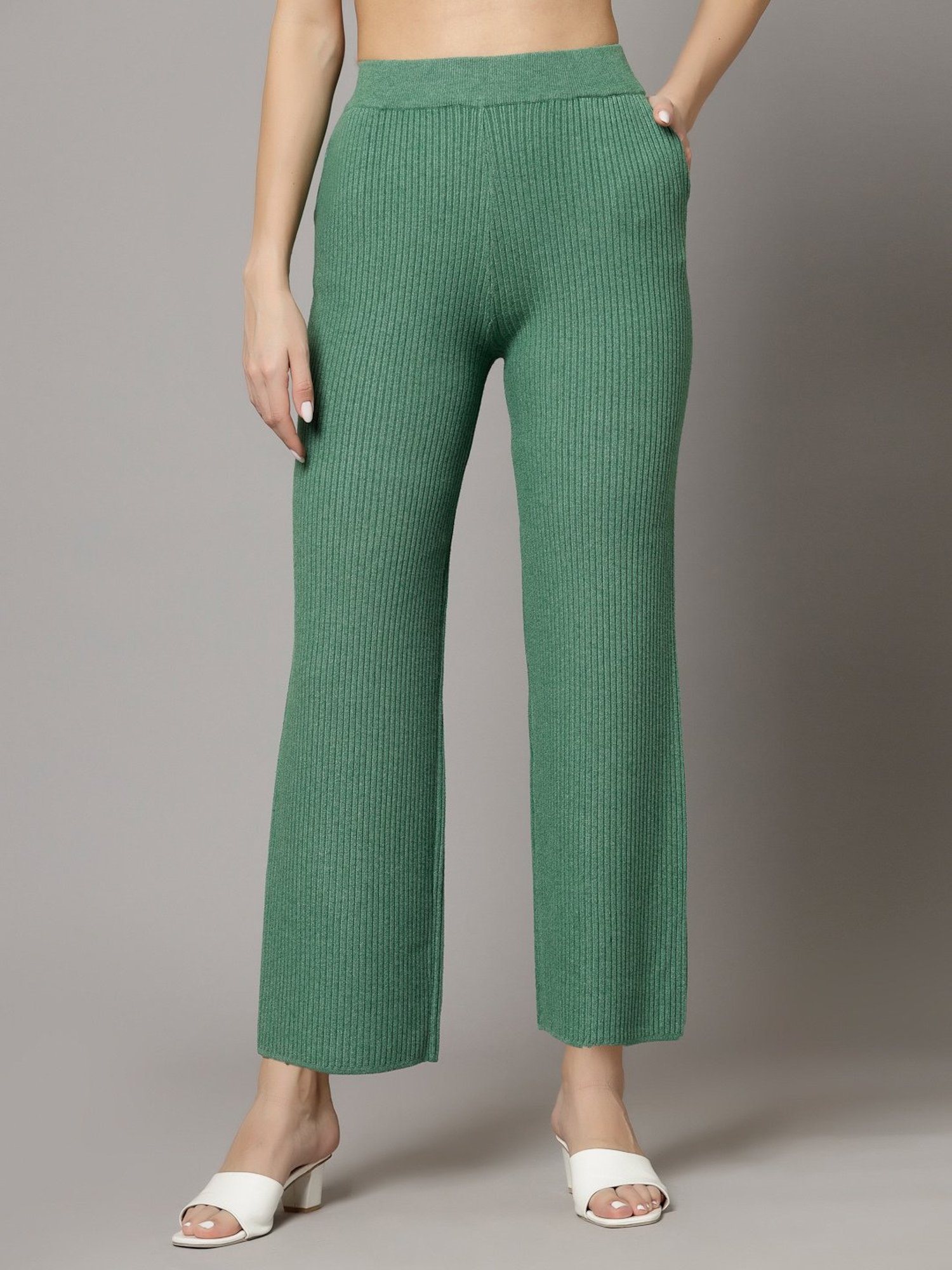 Mafadeny Green Regular Fit Mid Rise Palazzos