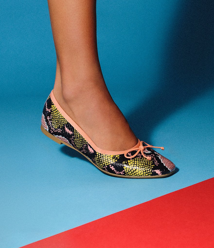 Deltan Quinn Snake Print Square Toe Ballet Flats