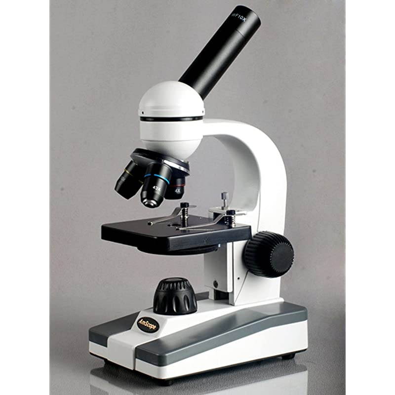 M148C-PB10-WM Compound Monocular Microscope, WF10x and WF25x Eyepieces, 40x-1000x Magnification, LED Illumination, Brightfield, Single-Lens Condenser, Plain Stage, 110V or Battery-Powered, Includes 5