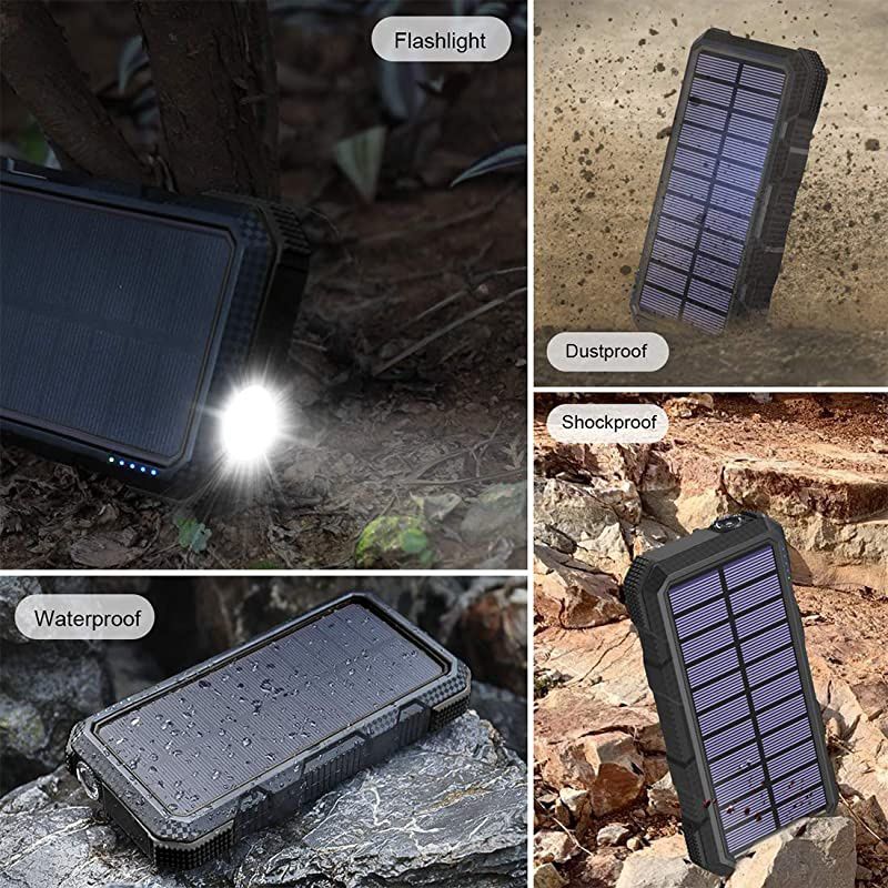 Solar Charger 24000mAh  18W USB C Power Bank, QC 3.0 Portable Wireless Charger with 4 Outputs Solar Phone Charger for Smartphone, Tablet and Laptop