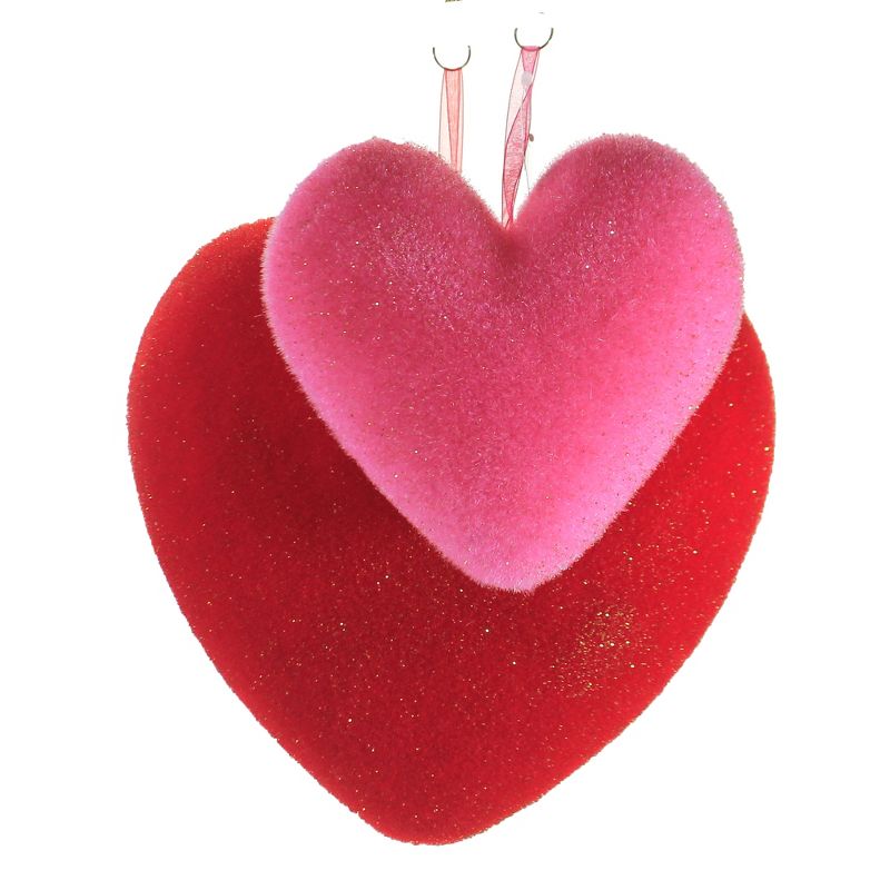 Valentine's Day 9.25" Hanging Flocked Hearts Set / 2 Decoration Love Decor Decorate One Hundred 80 Degree  -  Decorative Figurines