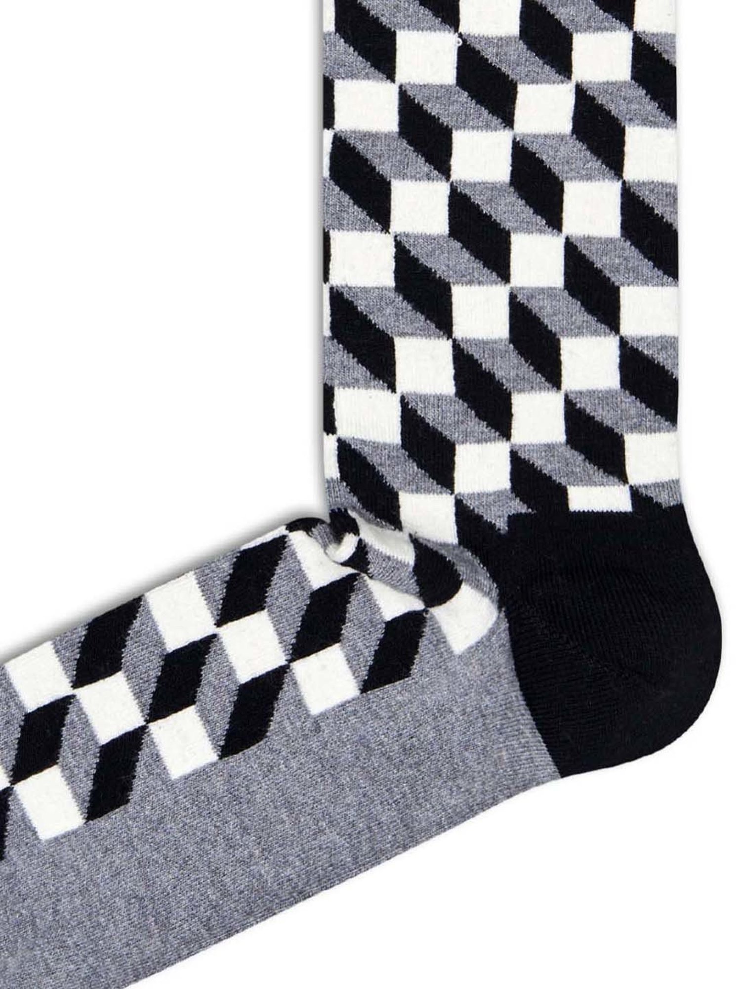 Happy Socks Filled Optic Grey Cotton Printed Socks (36-40)
