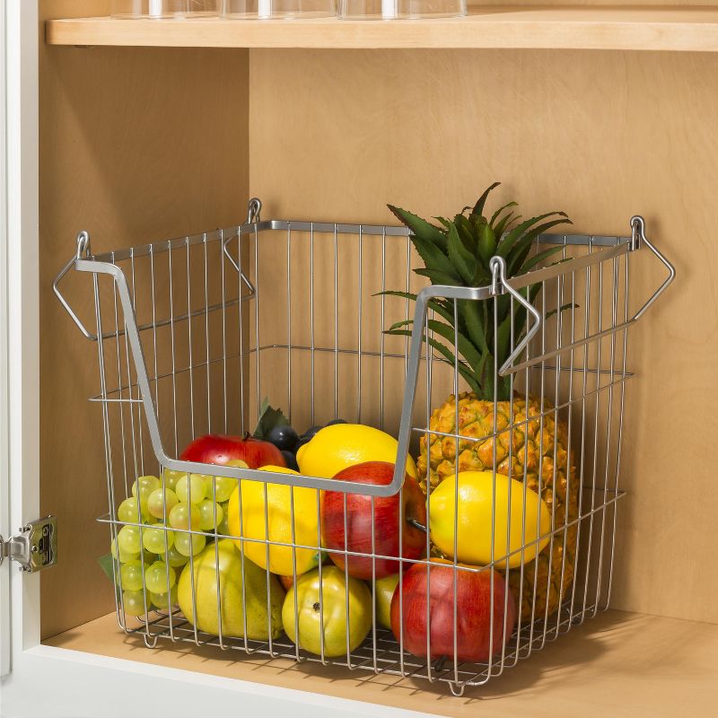 Home Basics Steel Wire Large Stackable Basket with Handles, Grey