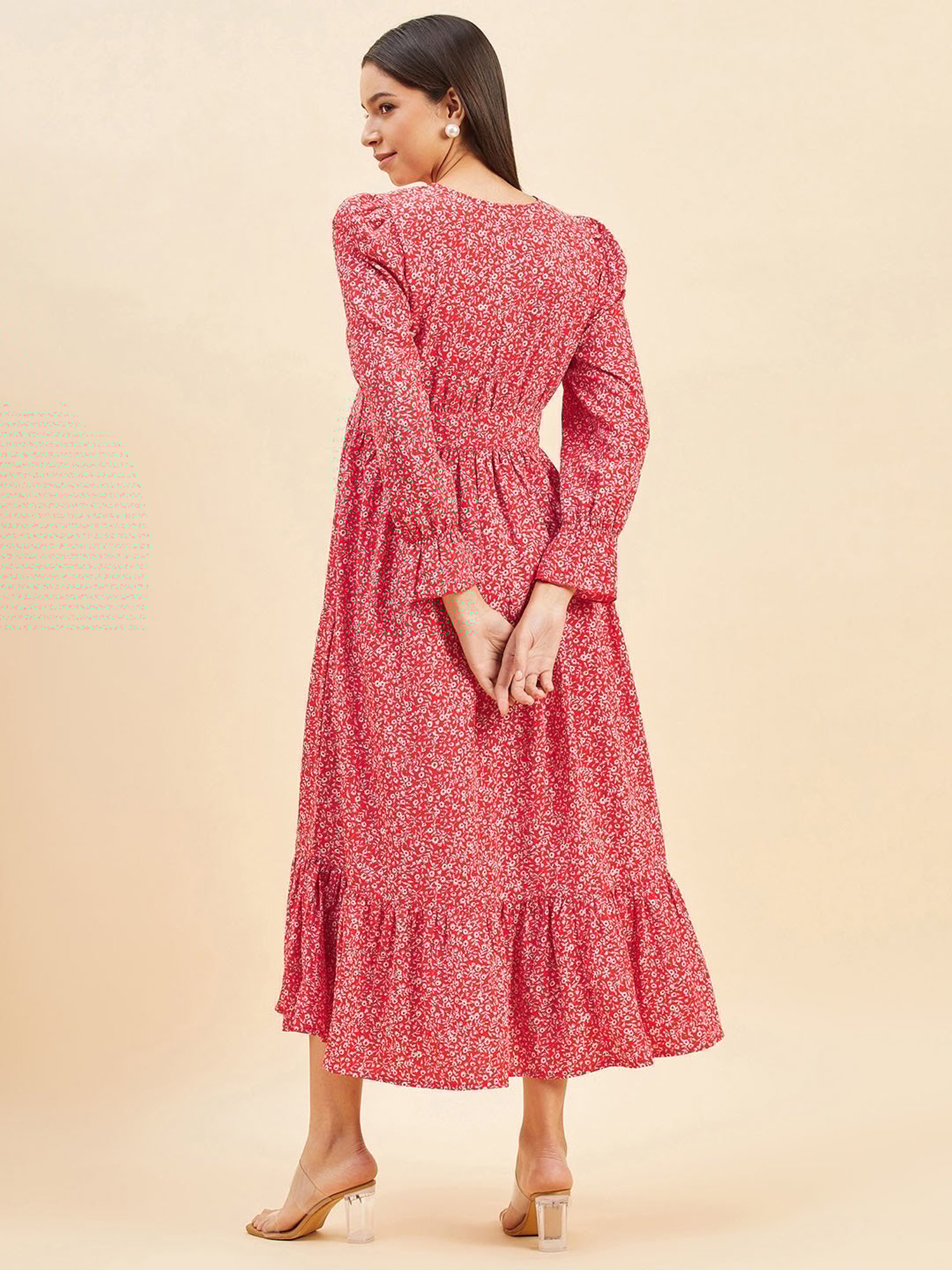 PANIT Red Floral Print Ethnic Dress