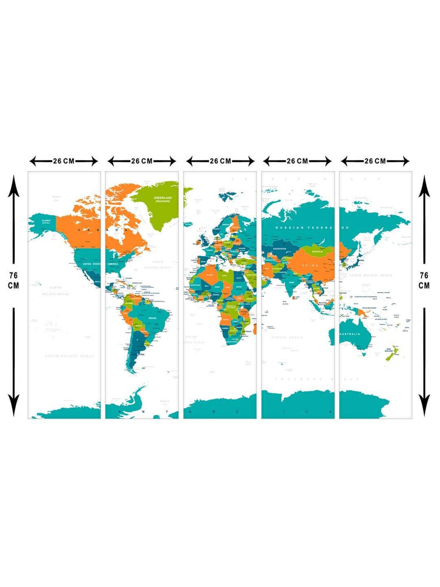 999Store Multicolor World Map Art 5 Frame MDF Paintings