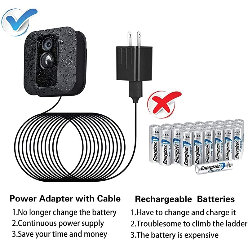 Adapter for Blink XT / XT2 & All-New Blink Outdoor Indoor Camera, with 25 ft/7.5 m Weatherproof Cable Continuously Charging Blink Camera, No More Battery Changes - Black